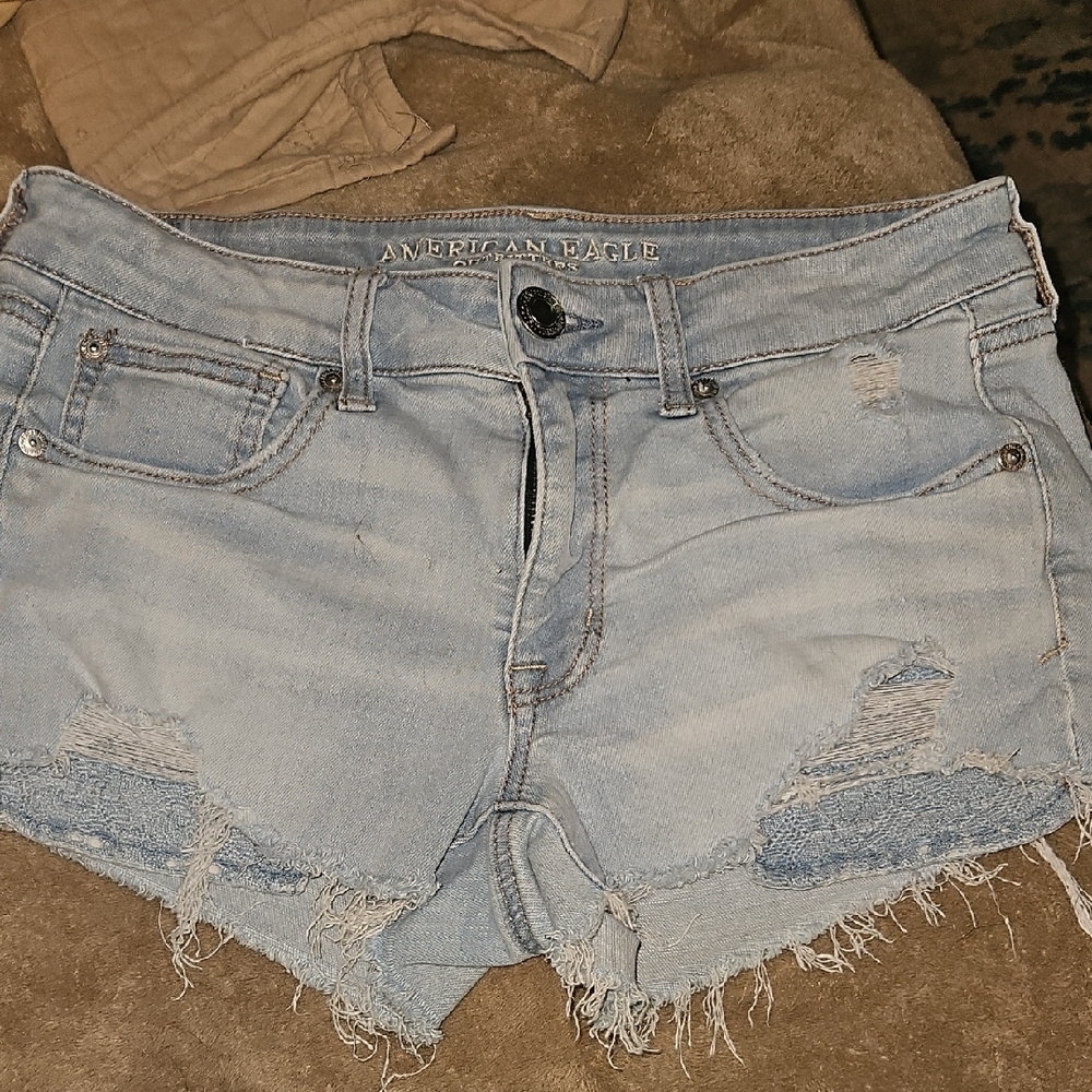 American Eagle Outfitters Blue Distressed Jean Shorts - Picture 1 of 6
